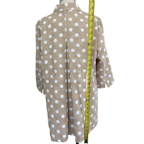 CHICO’S POLKA DOT JACKET TAN/WHITE PLEAT BACK 3/4 SLEEVES 
SZ 16 SOPHISTICATED - Picture 5 of 16
